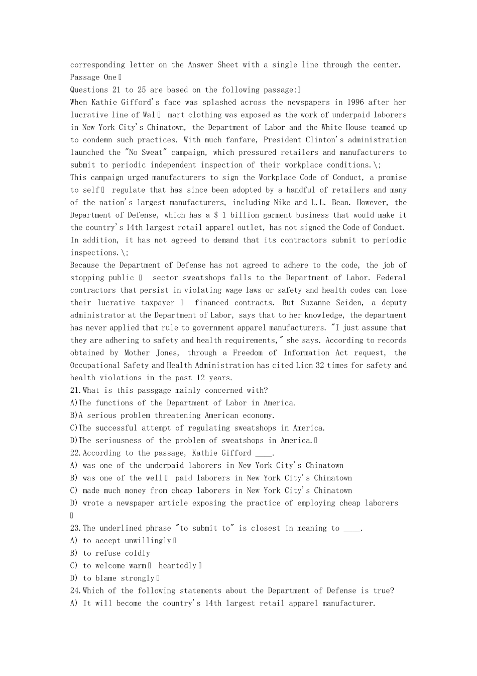 大学英语六级模拟题及答案_第3页