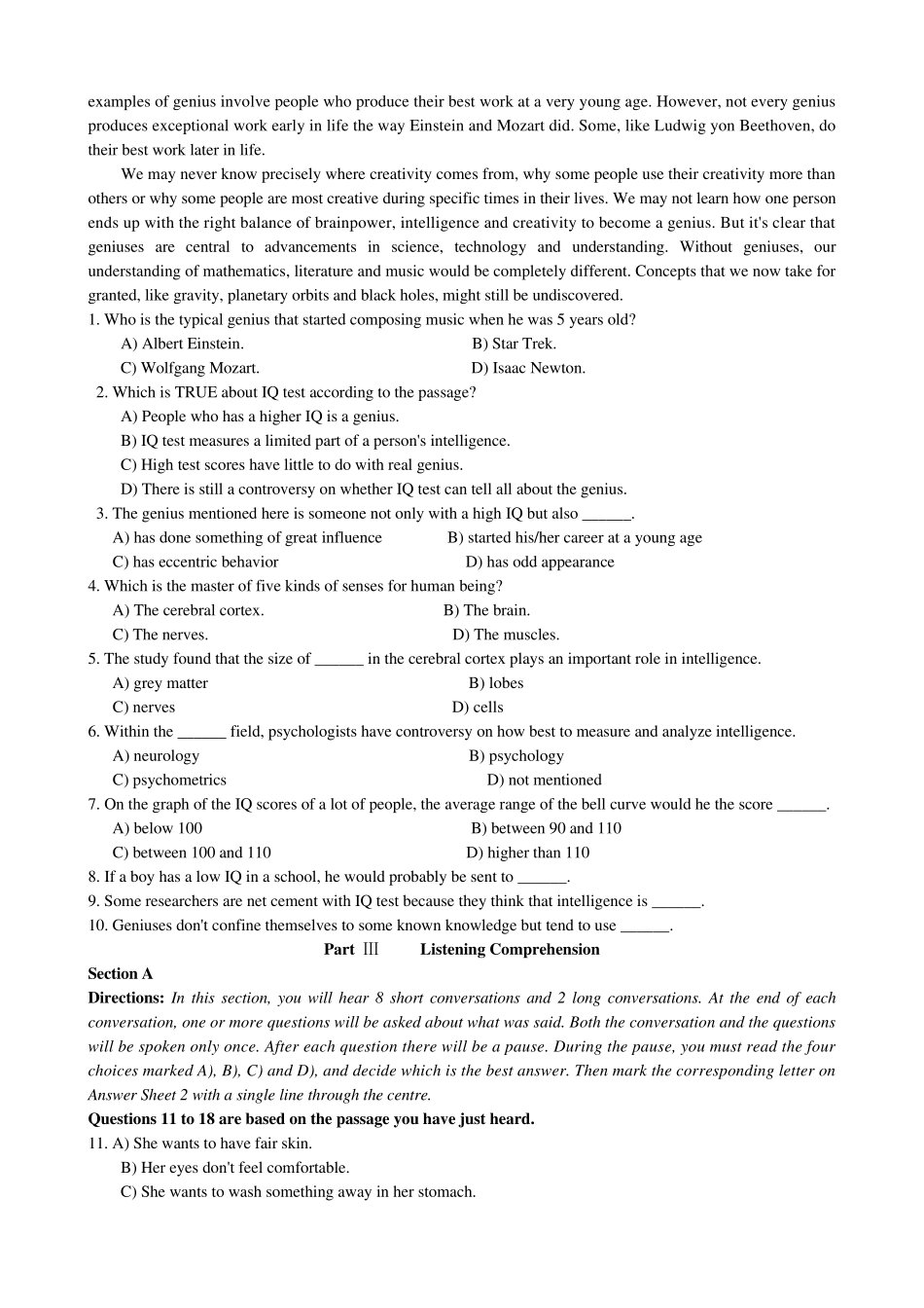 大学英语六级考试模拟题_第3页