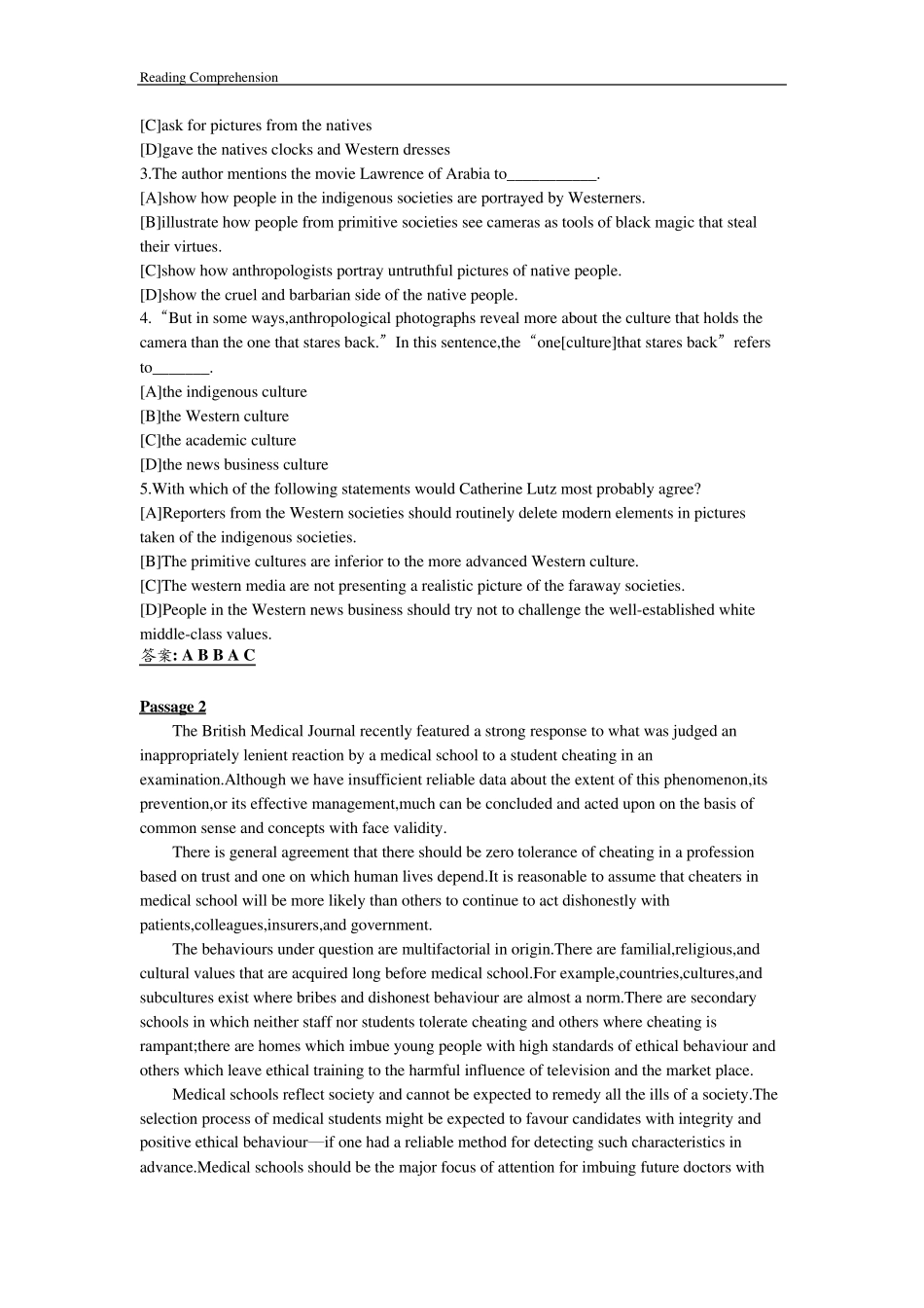 大学英语六级阅读理解及答案_第2页