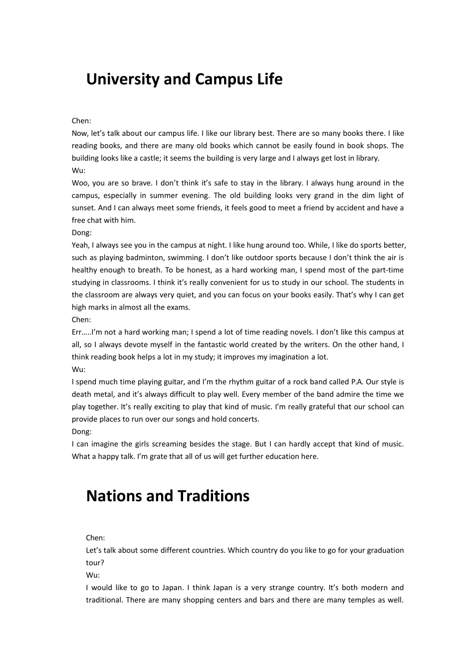 大学英语口语话题对话考试_第1页