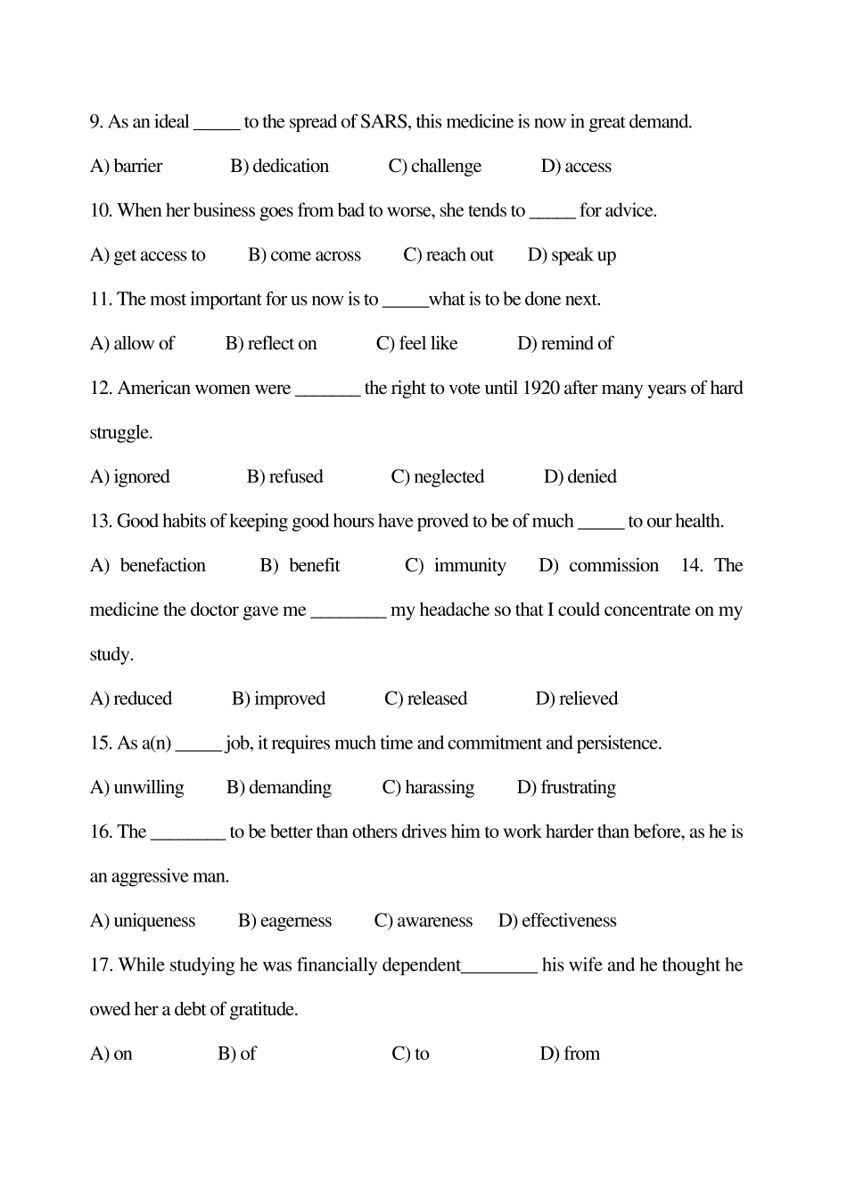 大学英语四六级测试实训选择题题集提高词汇量_第2页