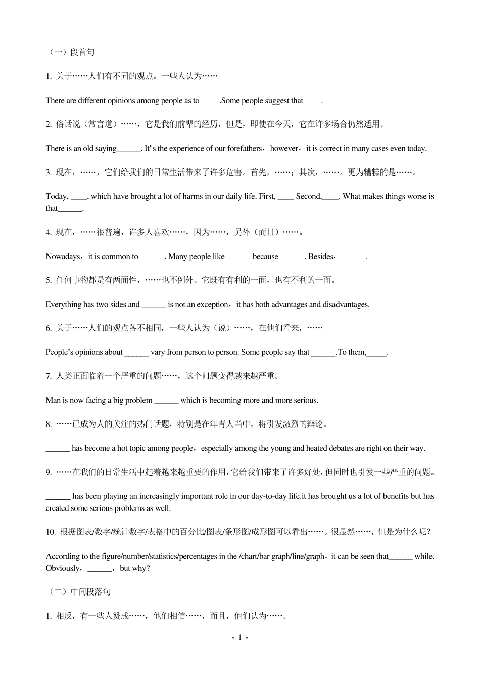 大学英语四级作文万能句子+常用短语_第1页