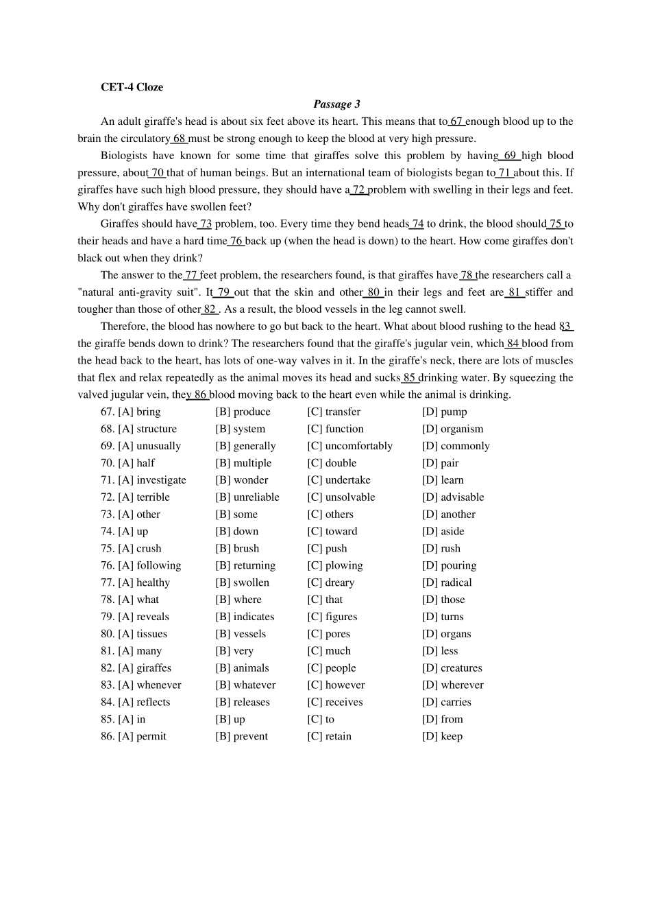 大学英语四级完型填空练习及答案_第3页