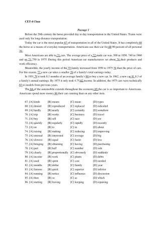 大学英语四级完型填空练习及答案