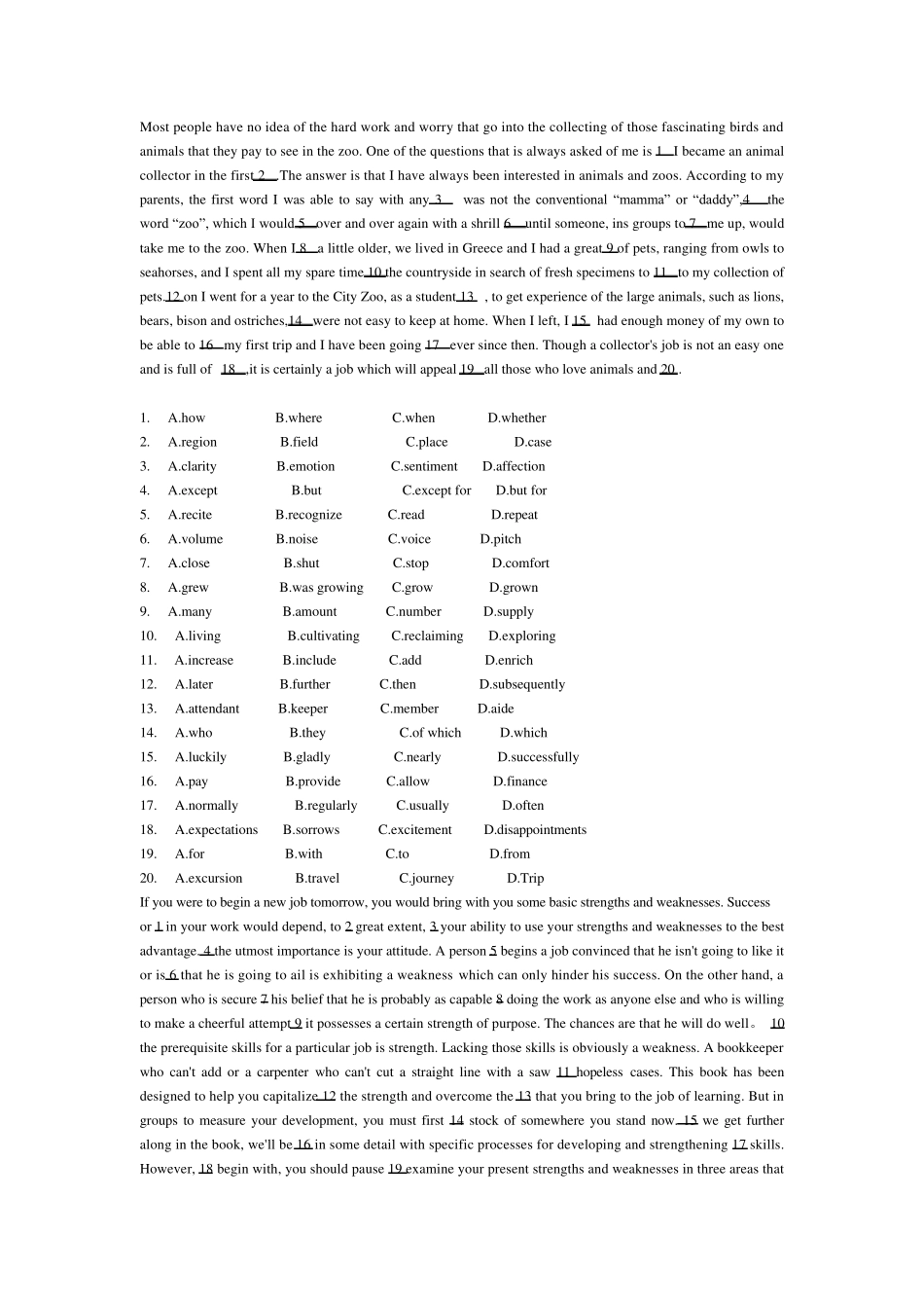 大学英语四级完形填空题_第1页