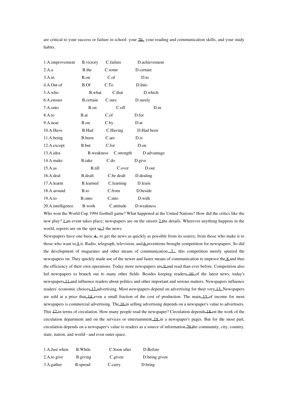 大学英语四级完形填空题_第2页