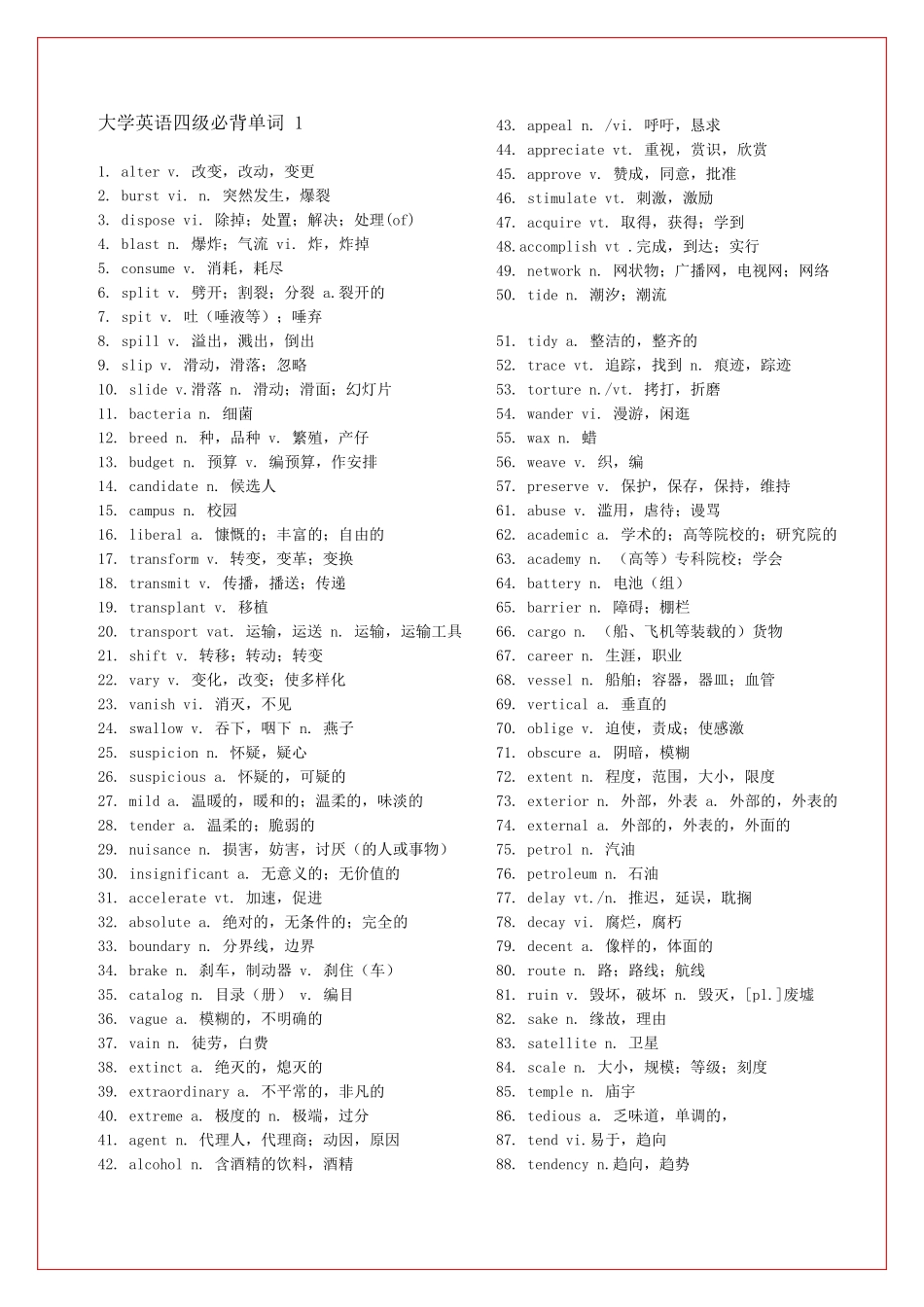 大学英语四级必背单词_第1页