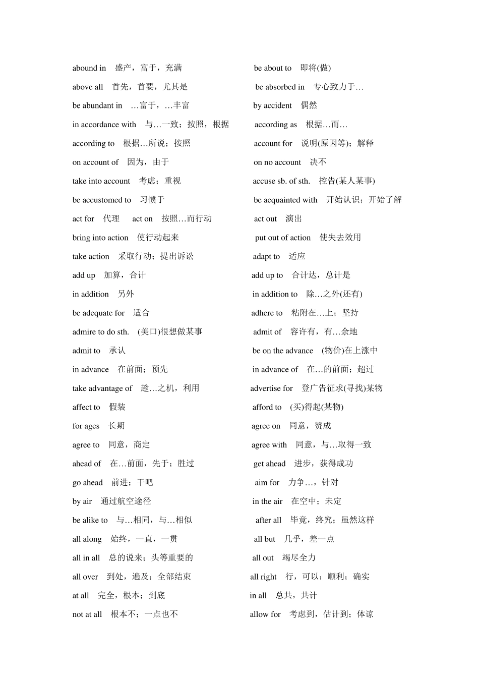 大学英语四级短语(四级必背)_第1页
