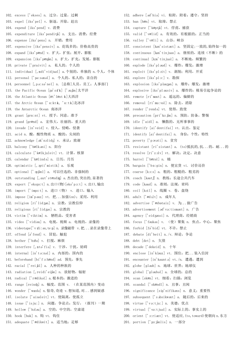 大学英语四级考试高频词汇总结——新东方四级单词词汇(带音标)_第2页