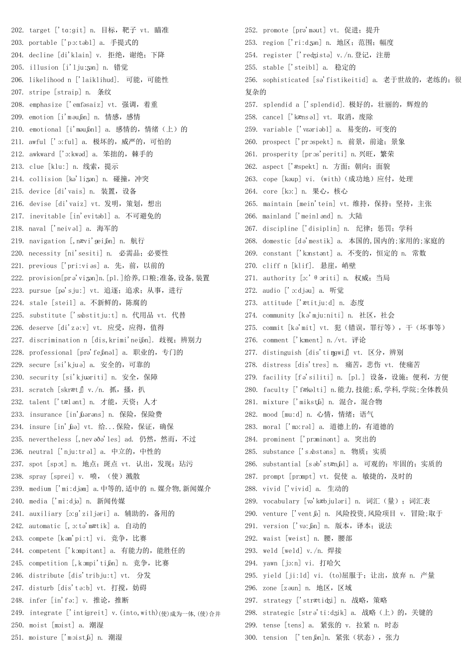 大学英语四级考试高频词汇总结——新东方四级单词词汇(带音标)_第3页