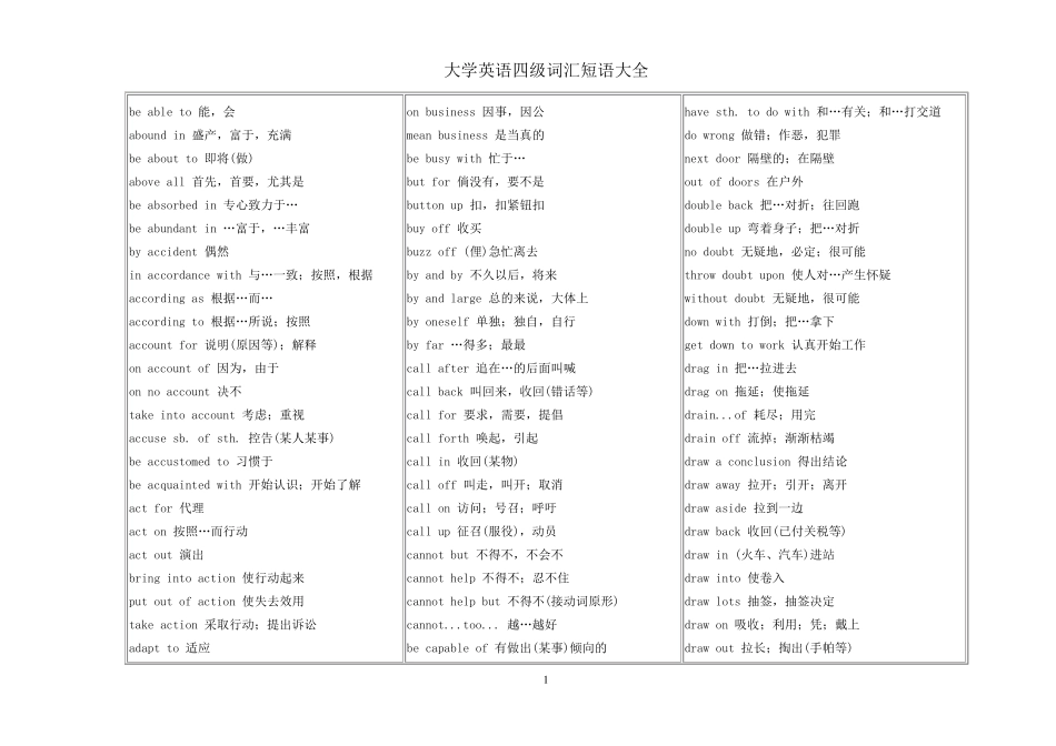大学英语四级词汇短语大全_第1页