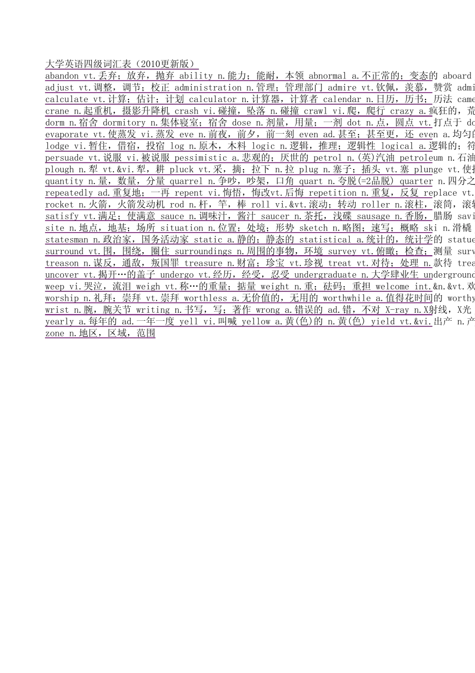 大学英语四级词汇表(2010更新版)1_第1页