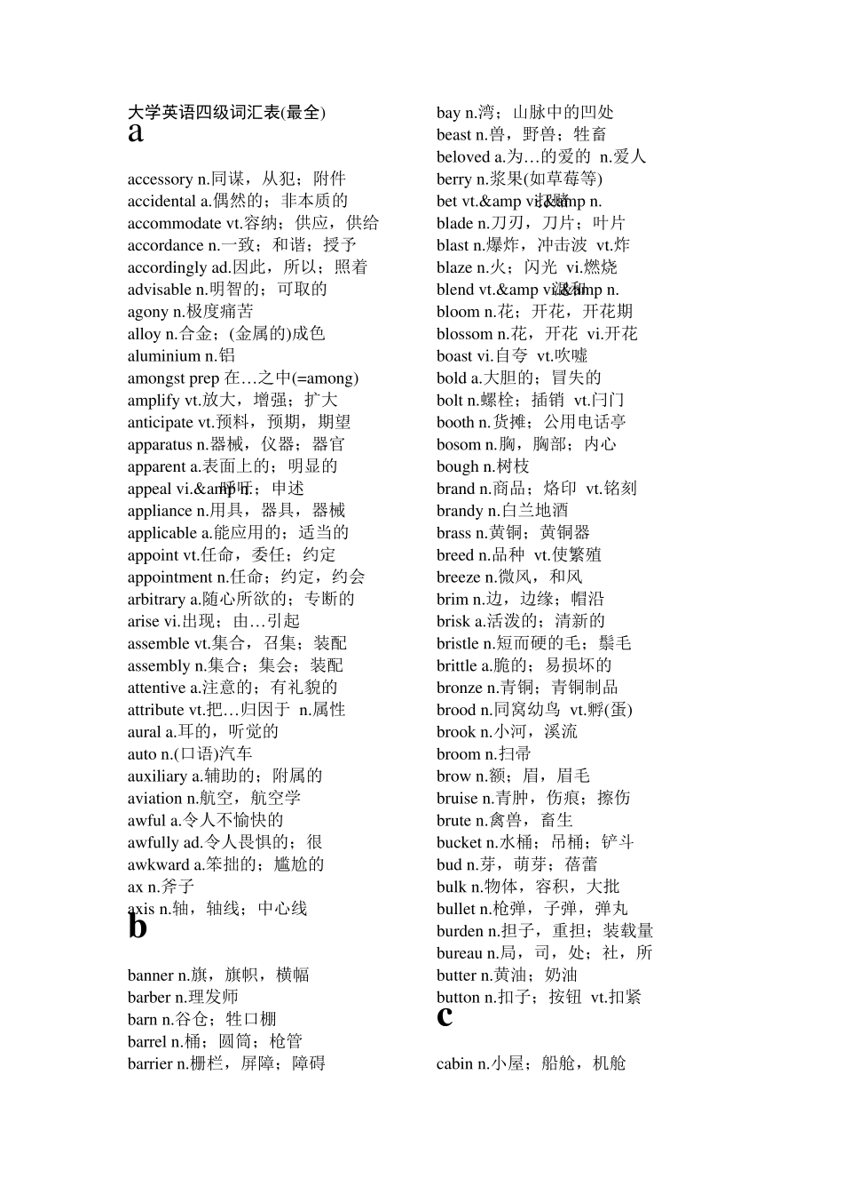 大学英语四级词汇表(最全版)_第1页