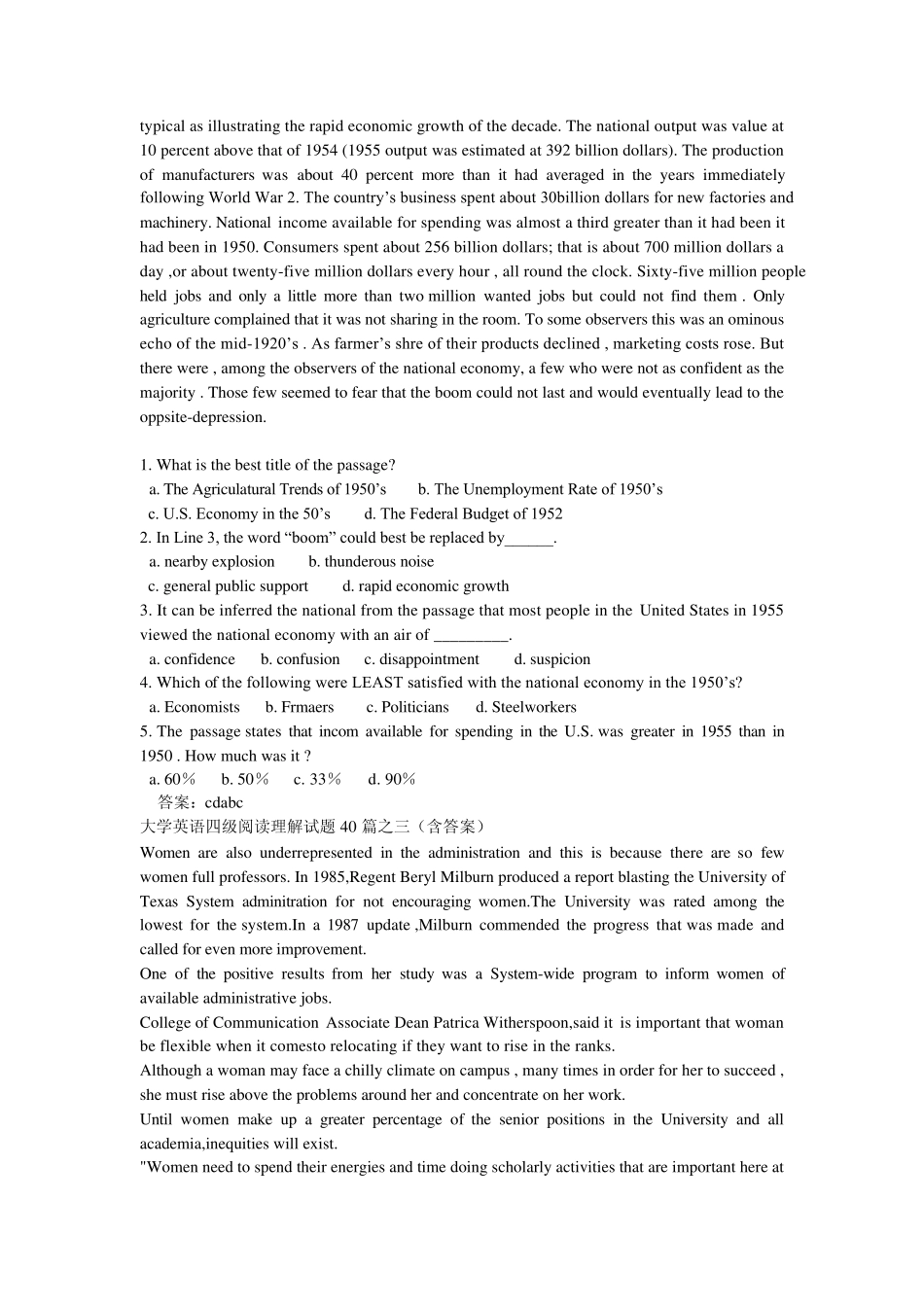 大学英语四级阅读理解试题40篇之一2_第2页