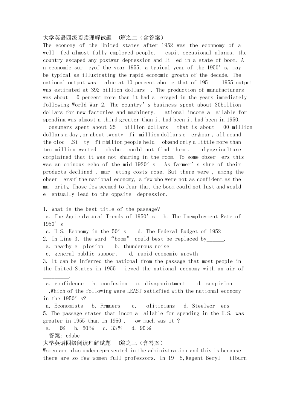 大学英语四级阅读理解试题40篇_第2页