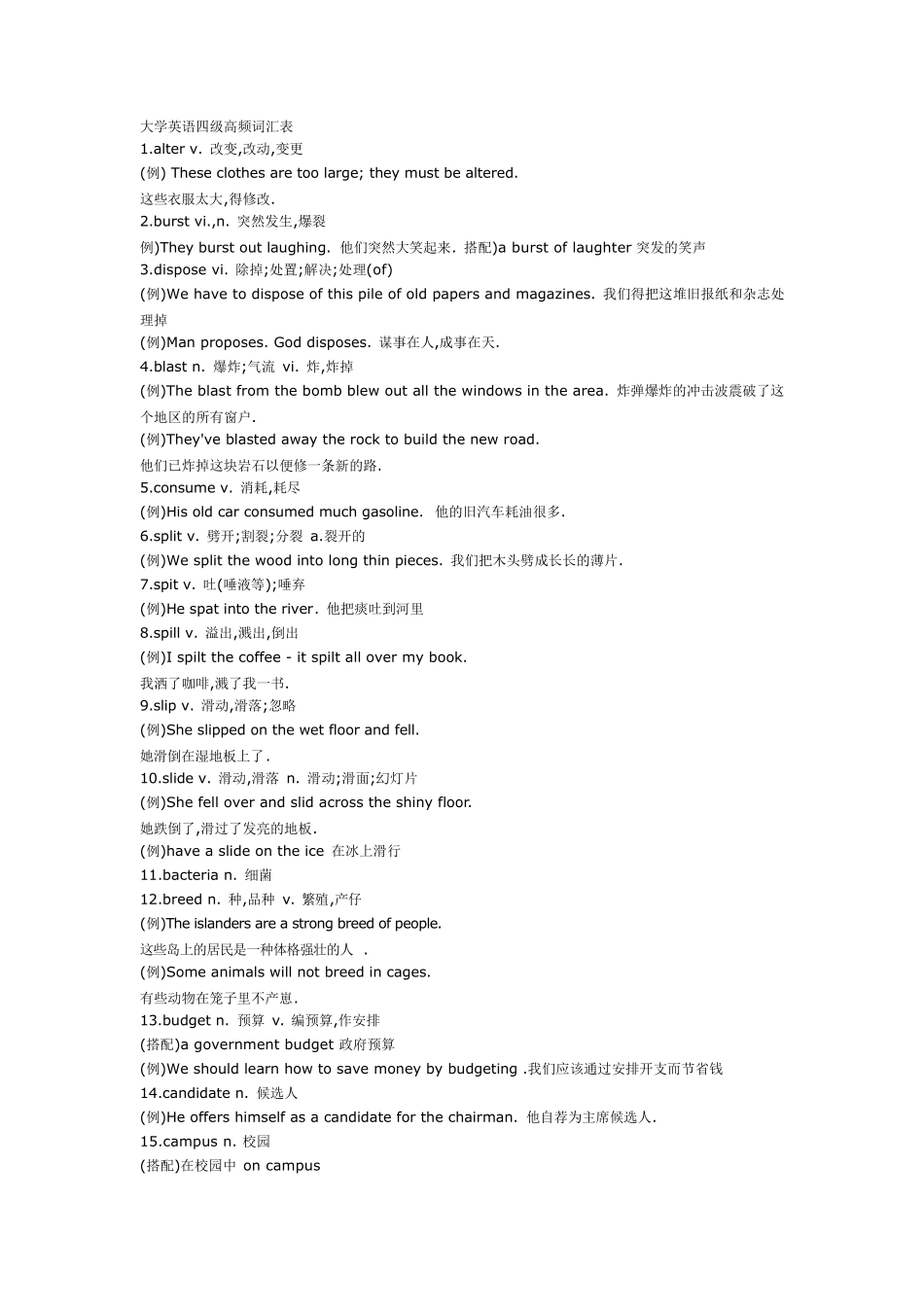 大学英语四级高频词汇表(附例句)_第1页