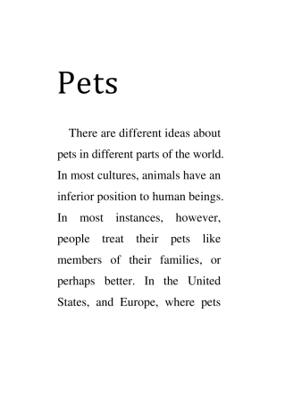 大学英语快速阅读课文Pets带翻译课后习题答案Pets