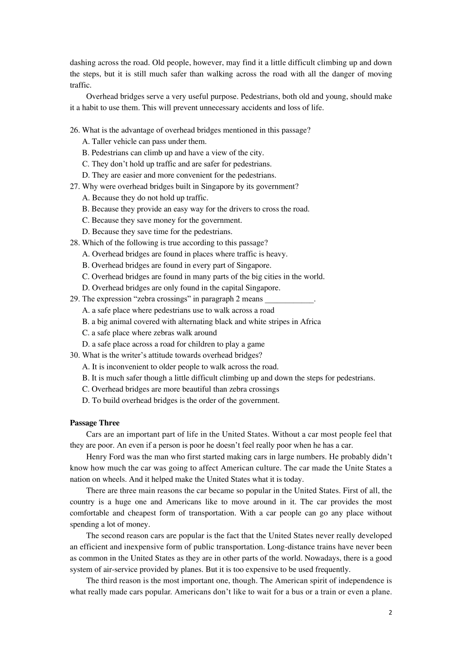 大学英语第一学期期末试卷_第2页