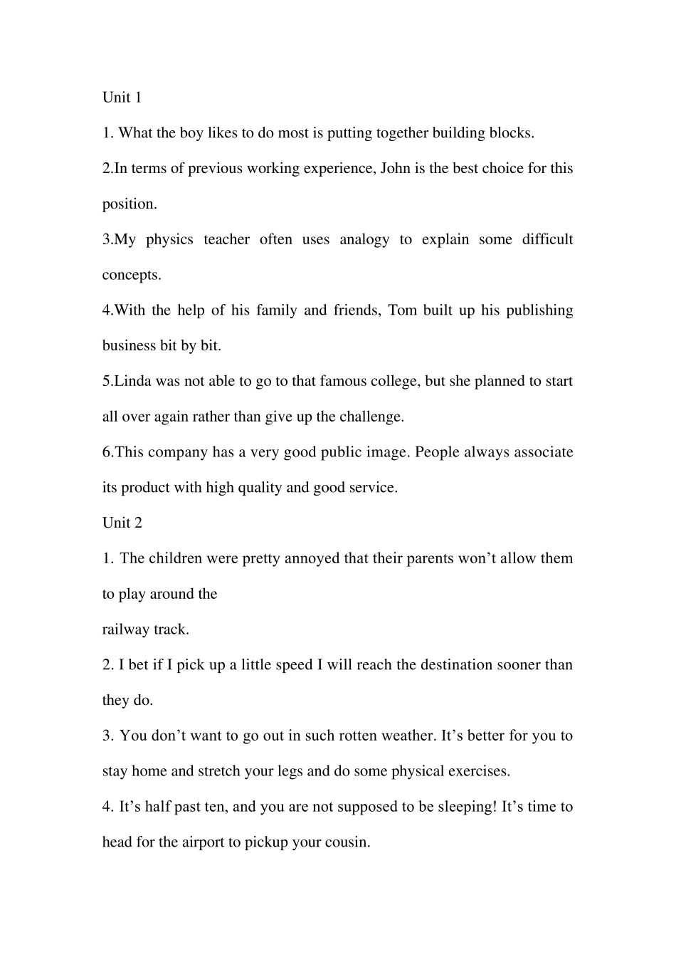 大学英语精读预备级翻译习题答案_第1页