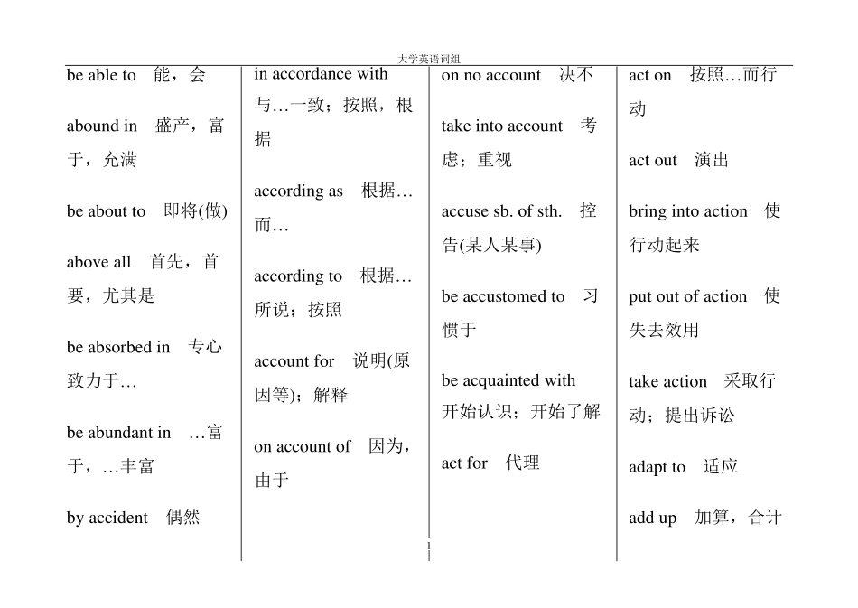 大学英语词组大全_第1页