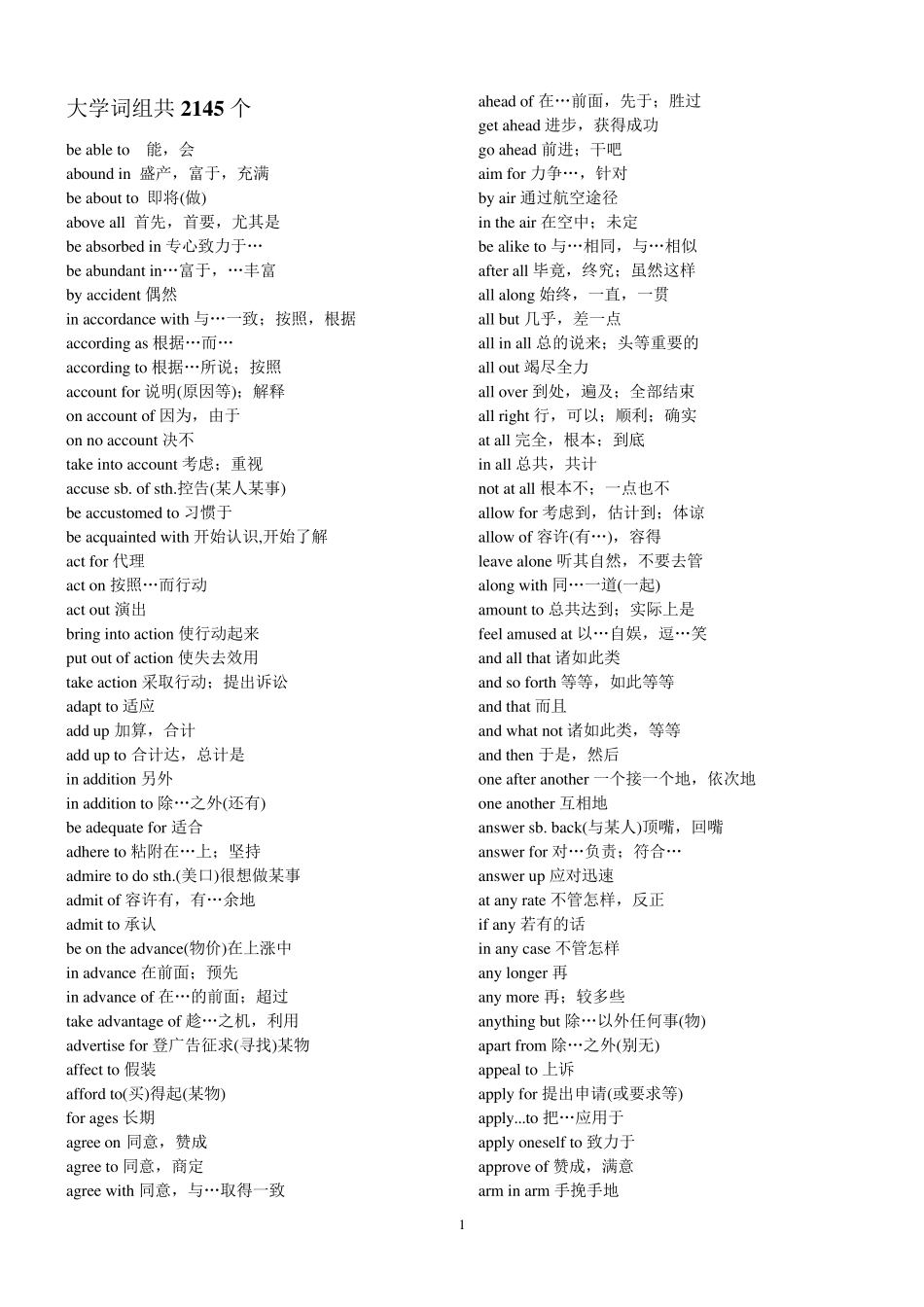 大学英语词组共2145个_第1页