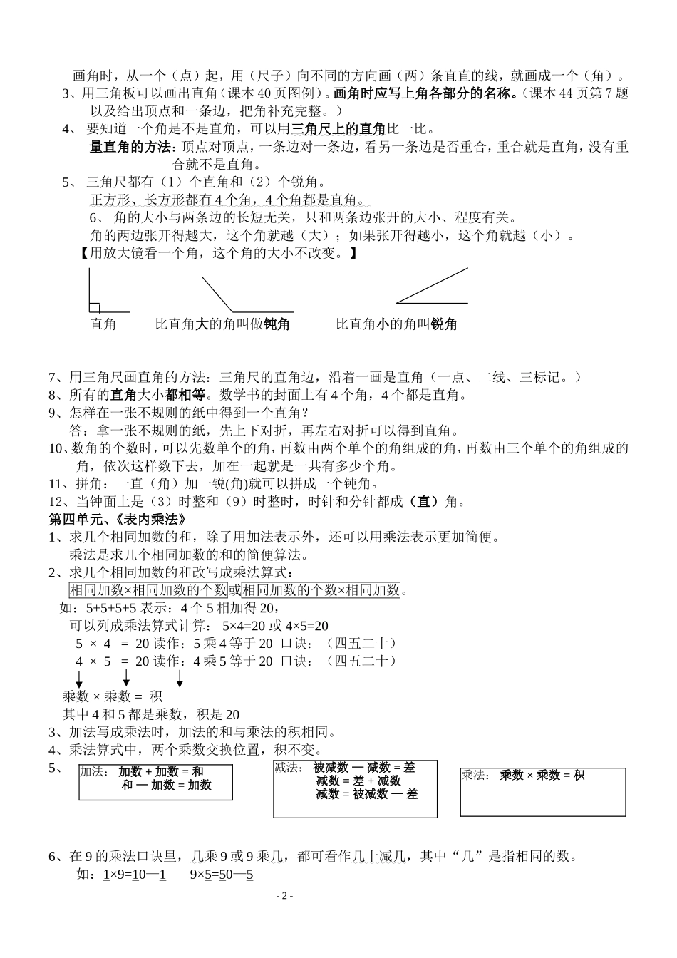 人教版二年级上册数学知识点整理_第2页