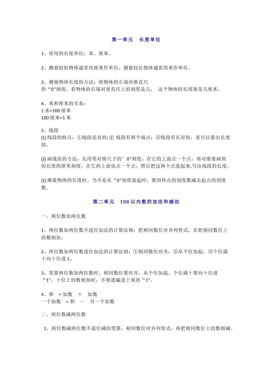 人教版小学二年级数学概念、公式汇总（附应用题）_第1页