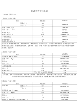 白油指标汇总汇总