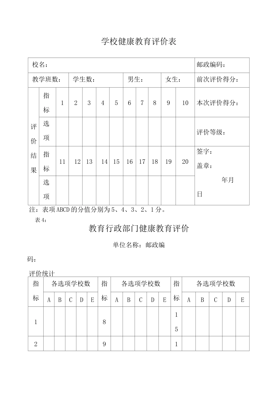 学校健康教育评价记录表_第1页