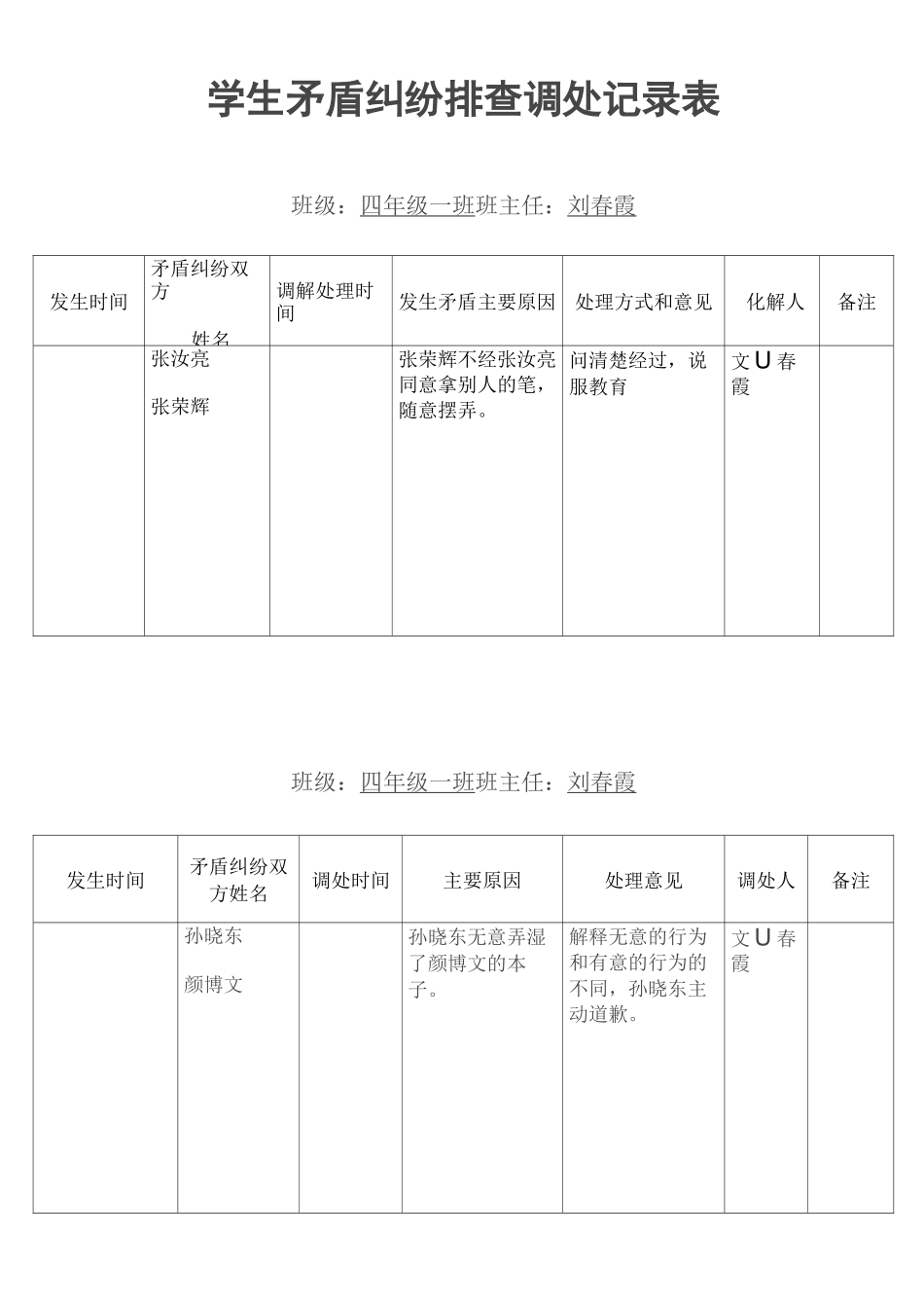 矛盾纠纷排查调处记录_第1页