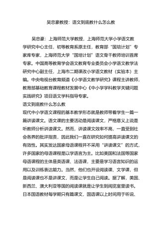 吴忠豪教授语文到底教什么怎么教