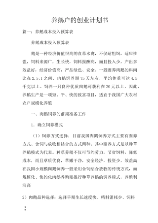 养鹅户的创业计划书