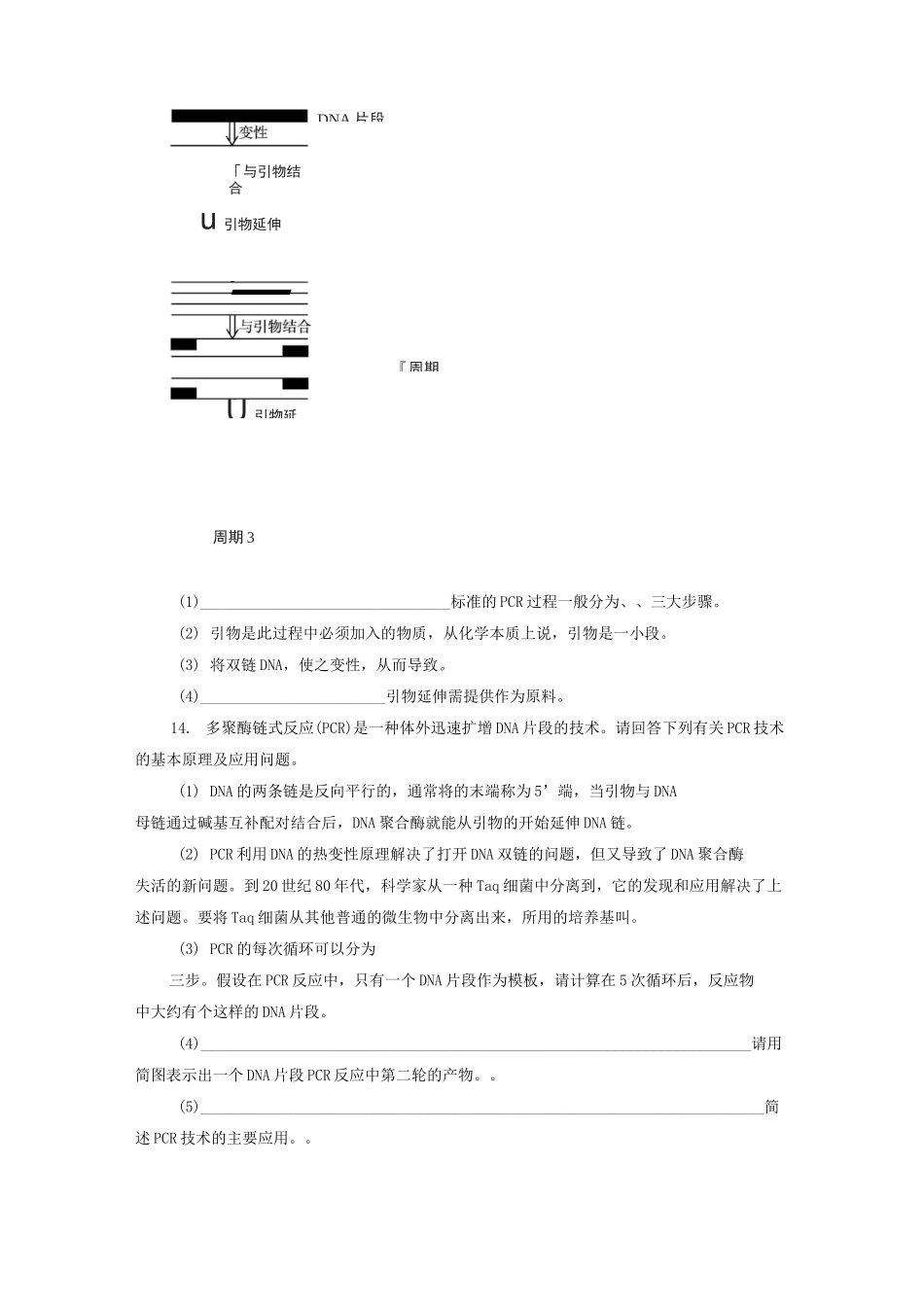 人教版高中生物选修1 多聚酶链式反应扩增DNA片段练习题测试题_第3页