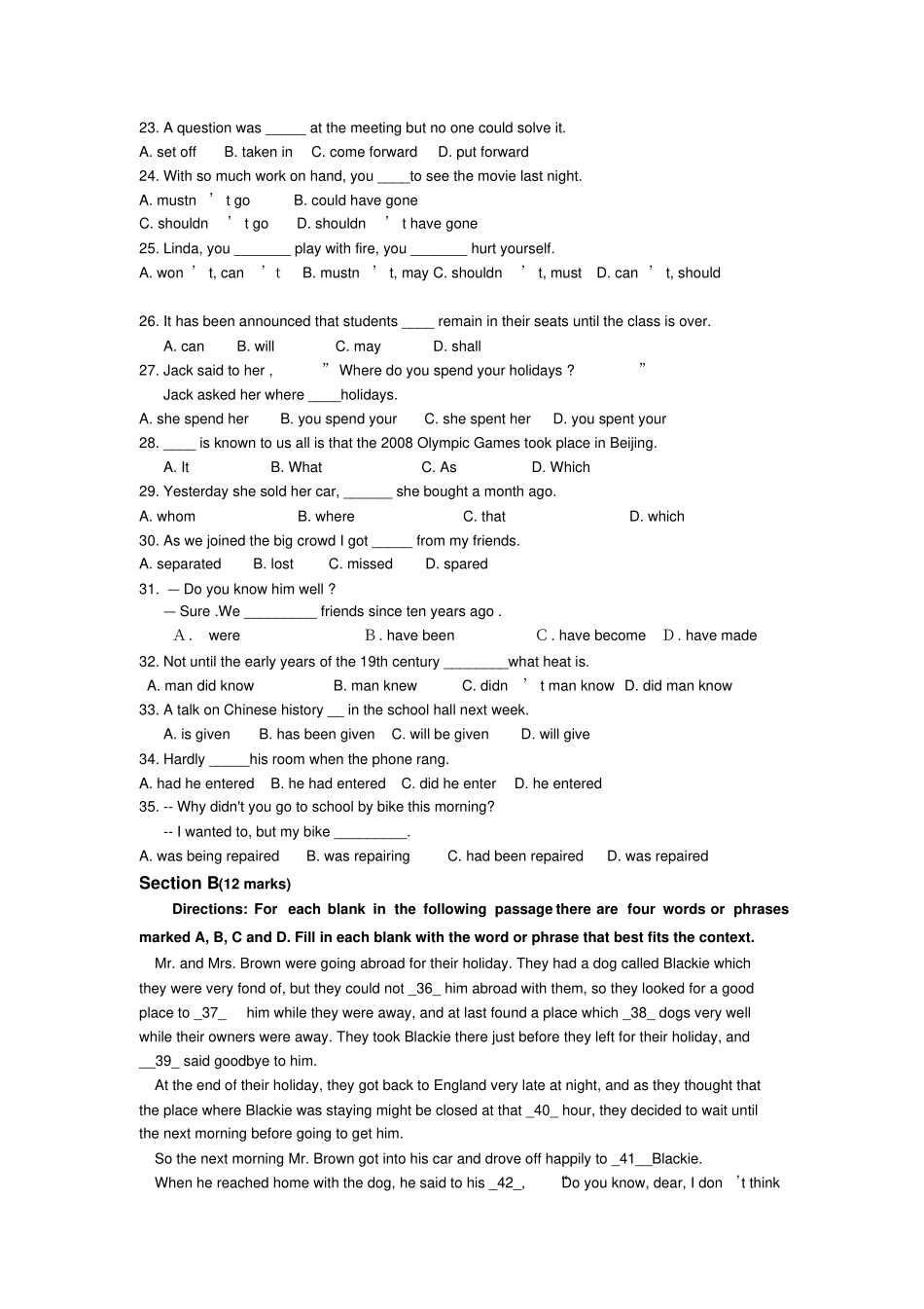 牛津译林版高中英语必修二高一英语期末测试卷_第3页