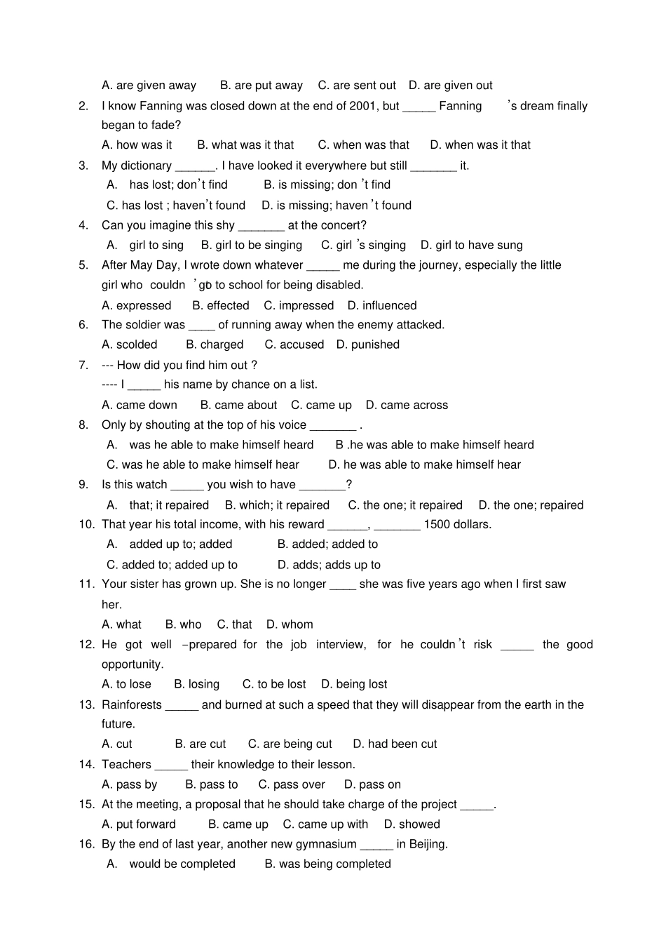 牛津译林版高中英语必修四期末复习练习六模块四UnitThree_第2页