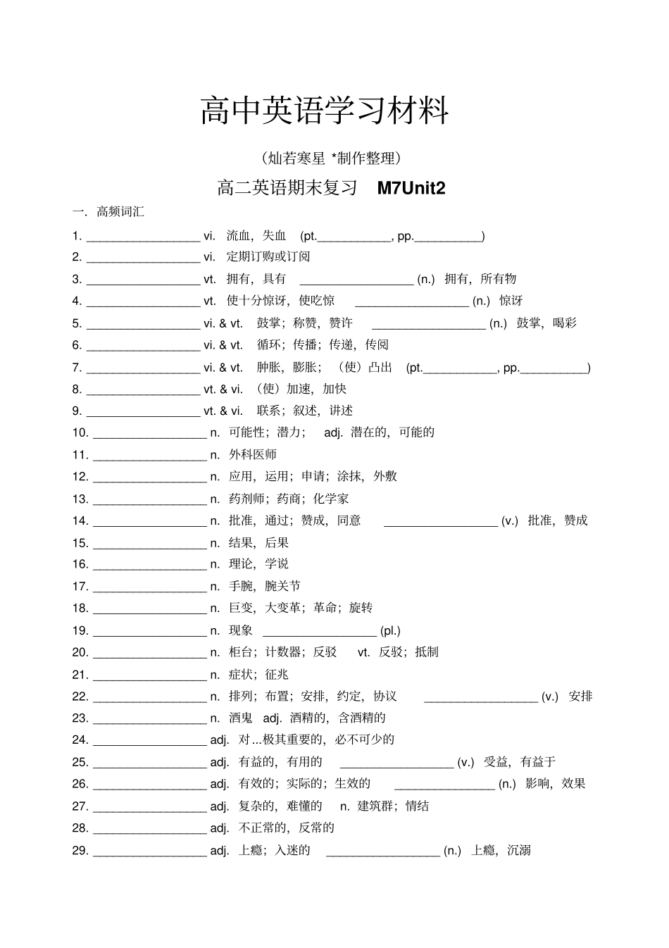 牛津译林版高中英语选修七高二下学期模块7unit2基础检测题_第1页