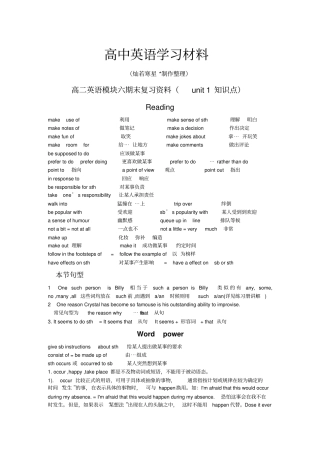 牛津译林版高中英语选修六高二英语模块六期末复习资料unit1知识点