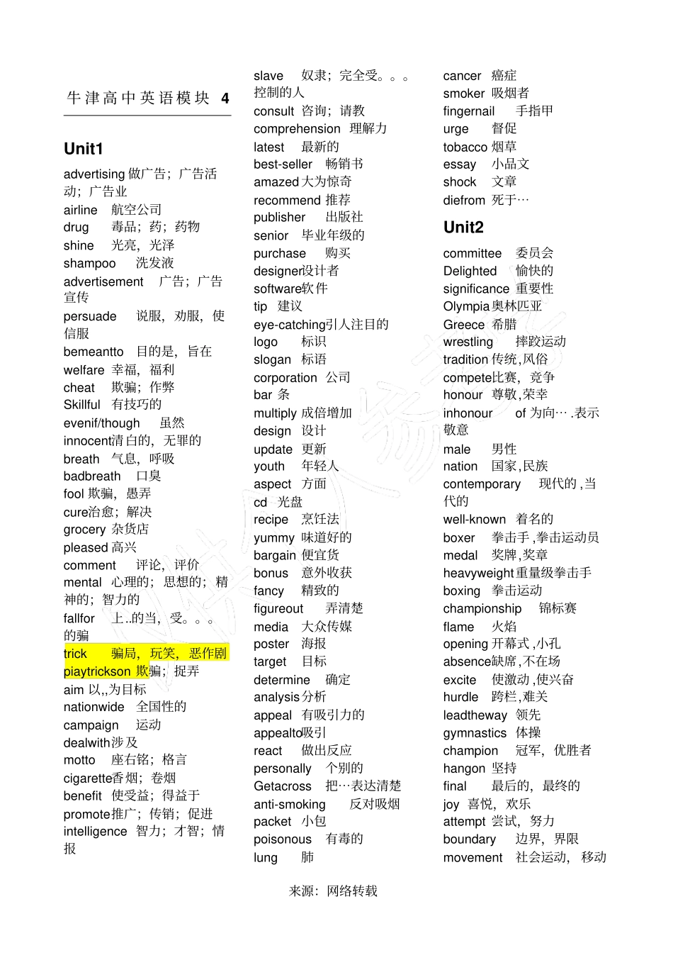 牛津高中英语模块4单词_第1页
