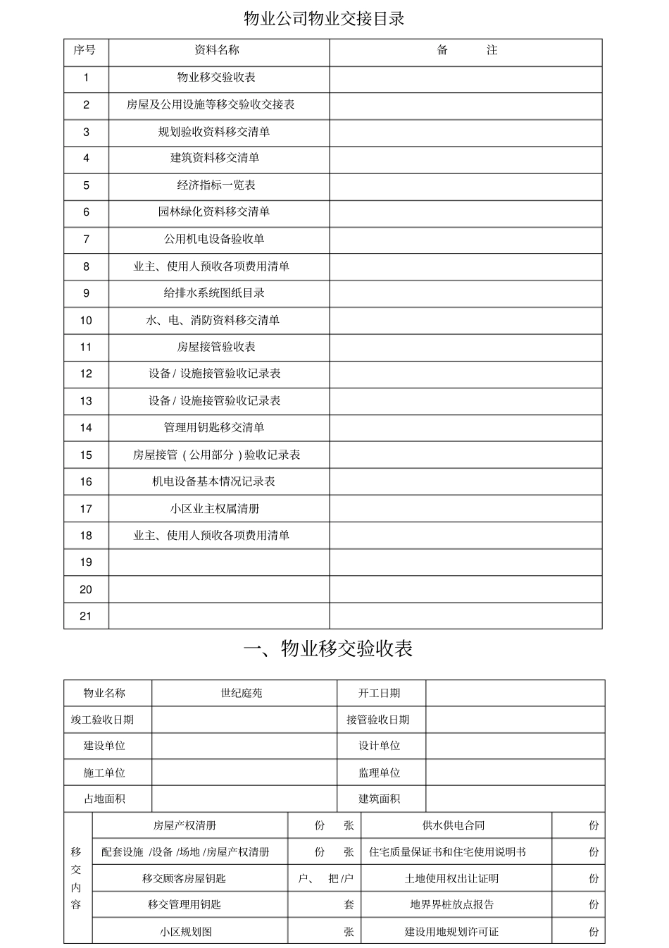 物业交接表格-全_第1页