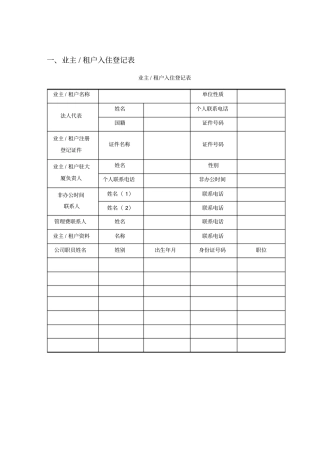 物业公司业主信息表