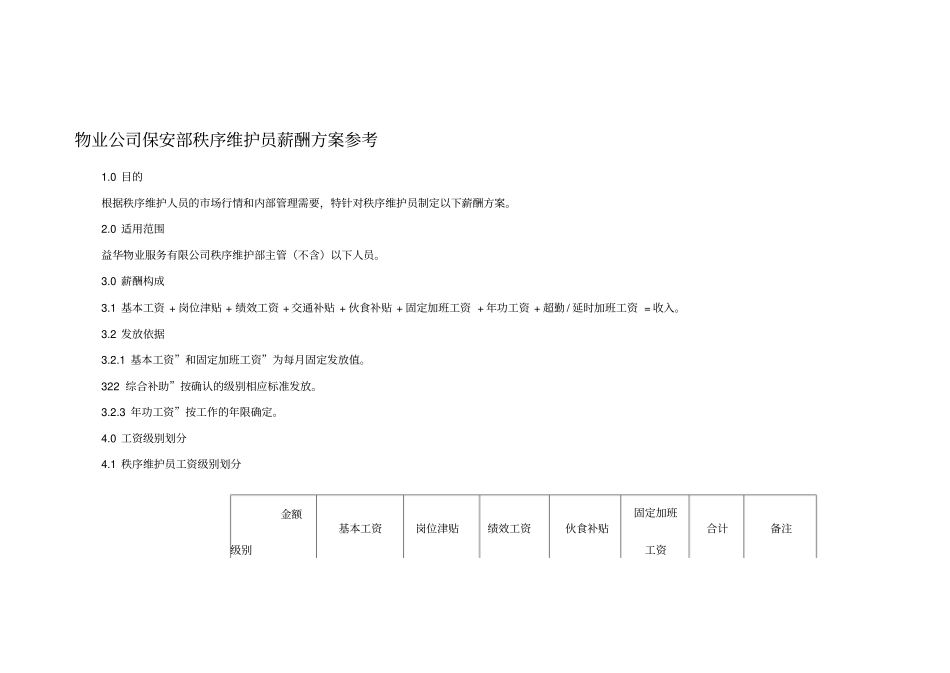 物业公司保安部安防员薪酬方案参考_第1页