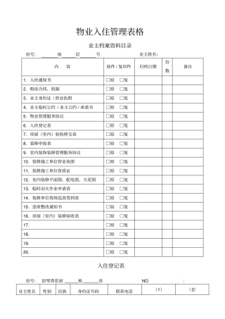 物业公司入住表格