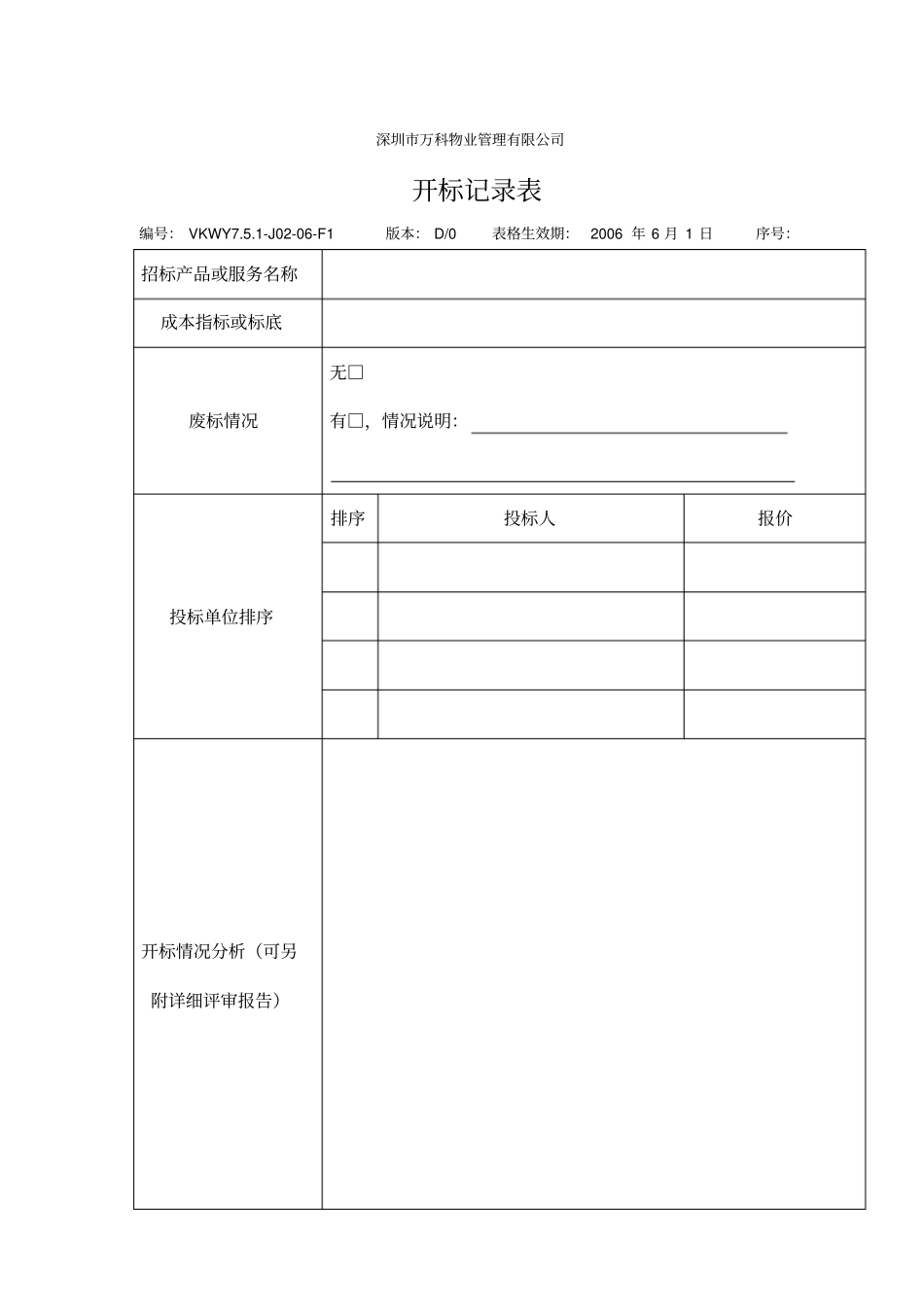物业公司开标记录表_第1页