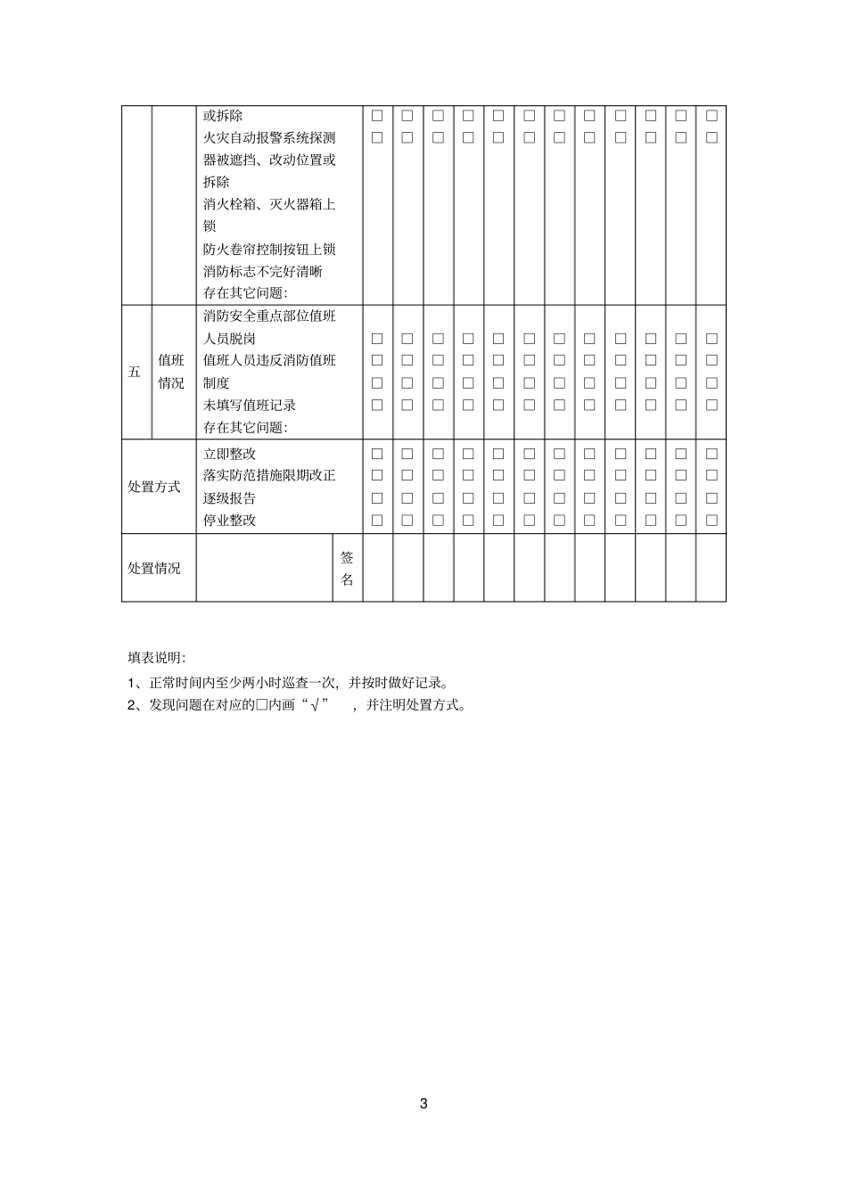 物业地下人防设施每日防火巡查记录表_第3页
