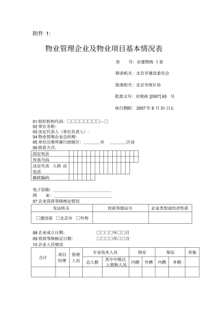 物业管理企业及物业项目基本情况表