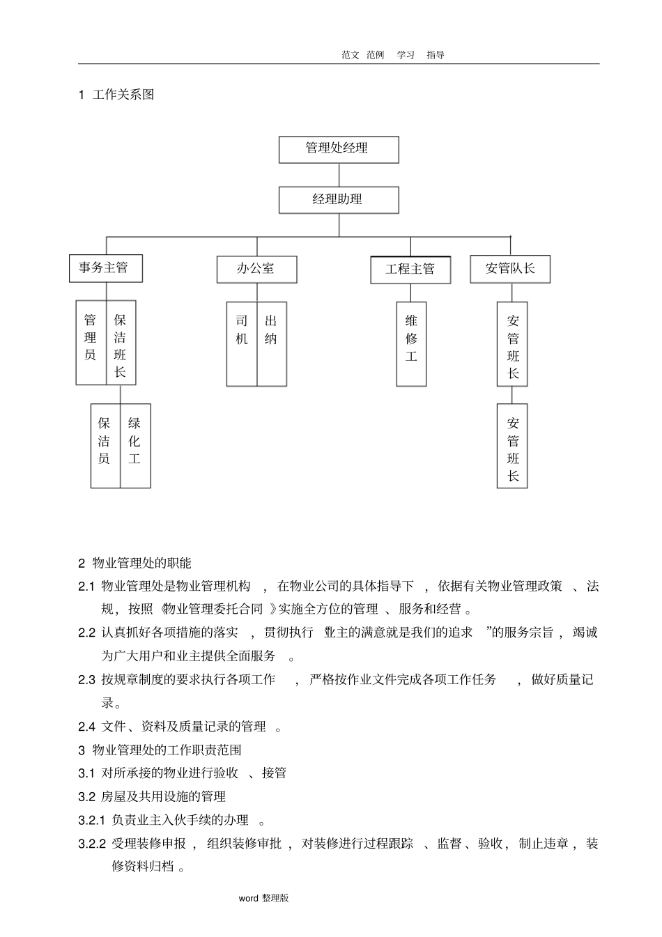 物业管理处组织架构和工作职责_第1页