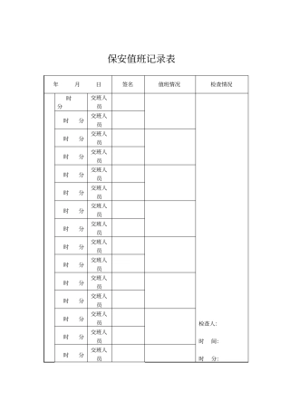 物业管理表格-保安值班记录表