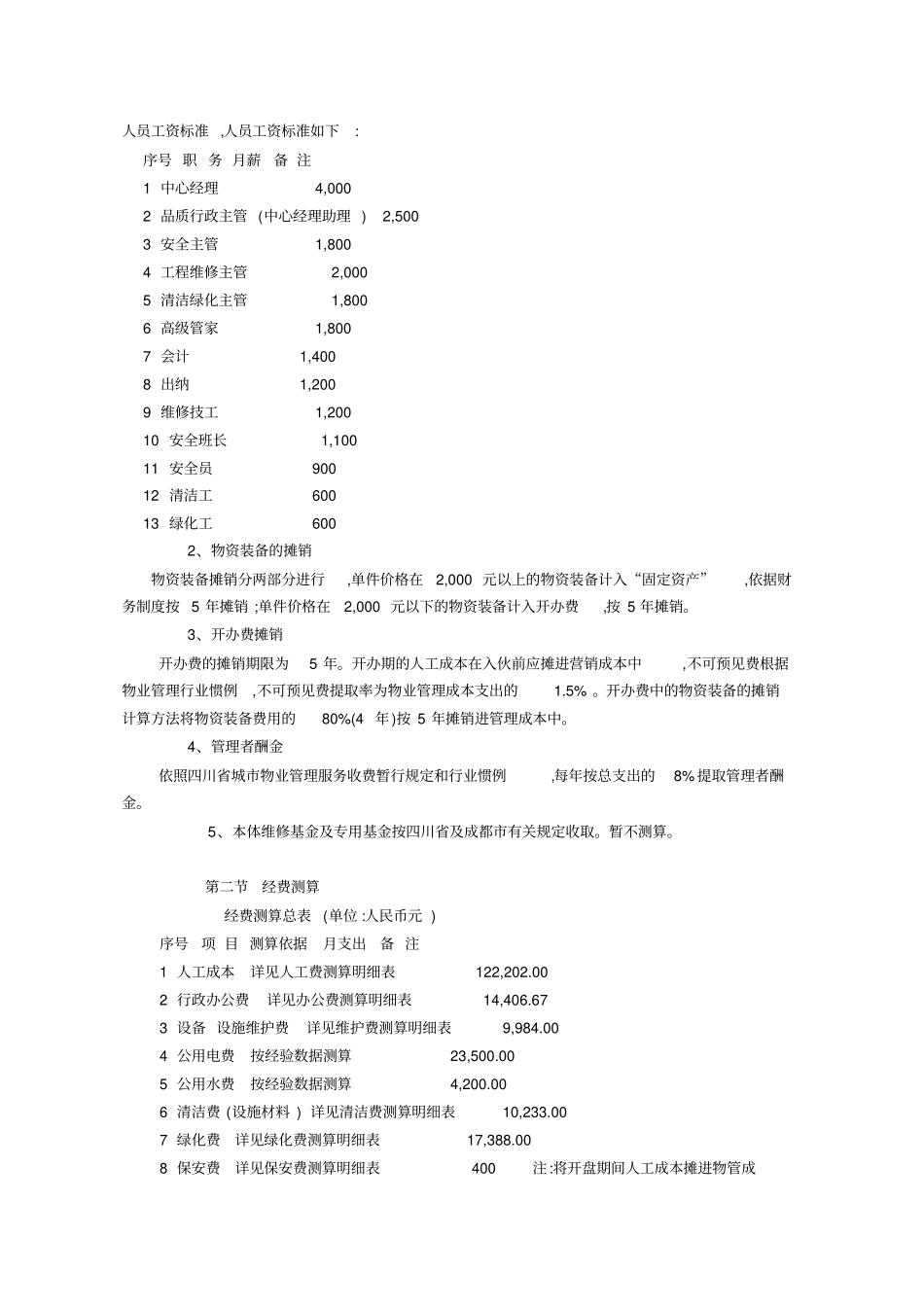 物业管理费用测算_第2页