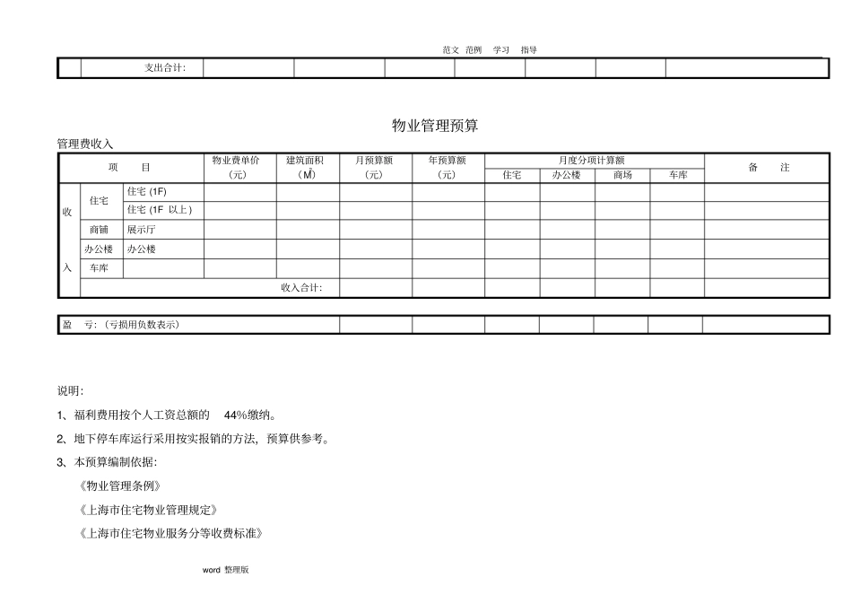 物业管理预算表_第2页