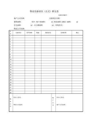 物业设备初次移交表